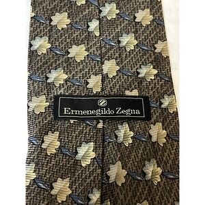 Ermenegildo Zegna Tie 100% Silk Disegno Esclusivo Made In Italy LEAVES BROWN EUC